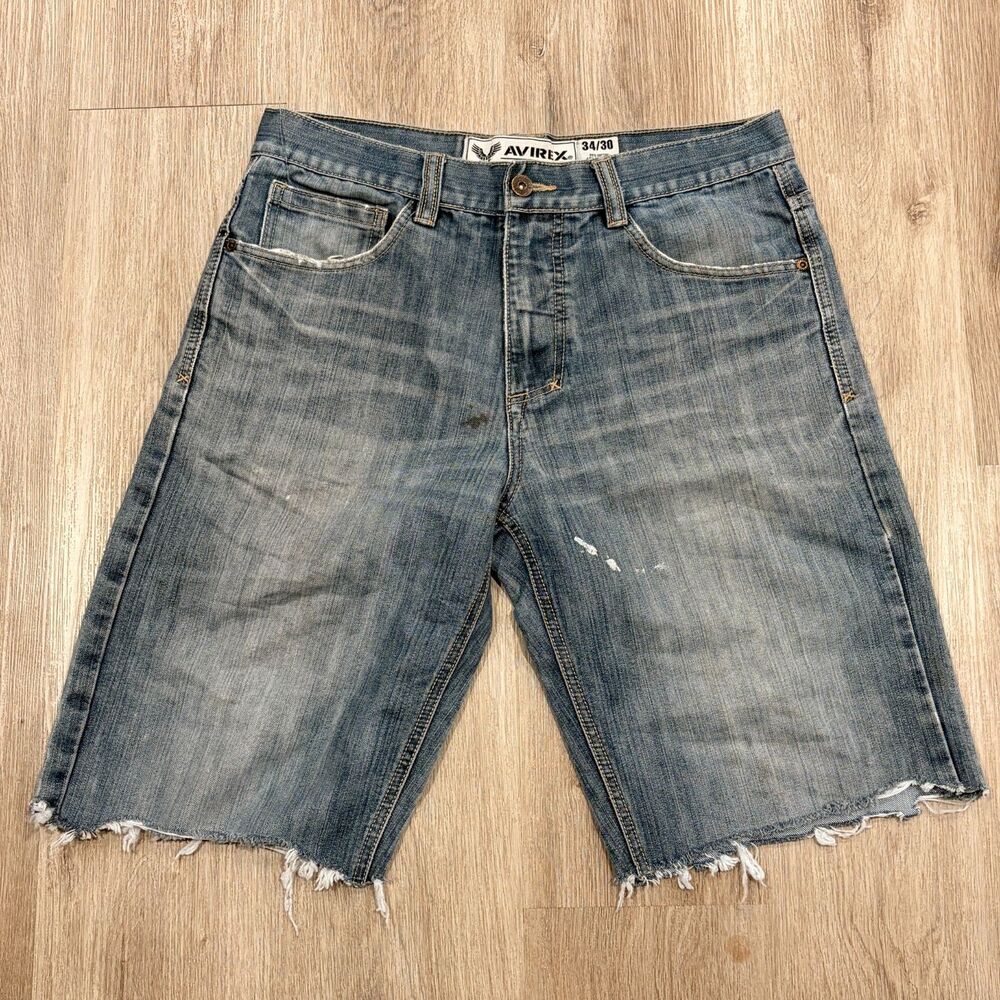 2000s Y2K Avirex Denim Jorts Men's 34 Blue Jean Shorts Grunge Skater